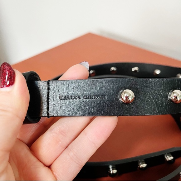 Rebecca Minkoff Black Genuine Leather Milan Dome Studded Belt Adjustable main image 8